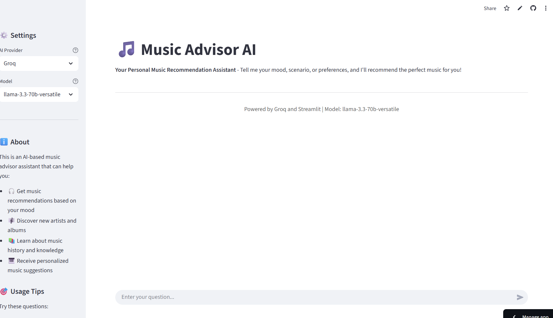 Music Adviser AI Assistant Screenshot